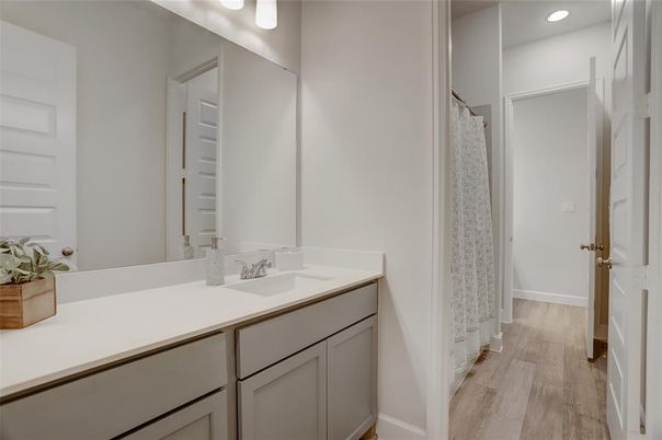 Bathroom, Interior, Recessed Lighting, Wood Texture Flooring