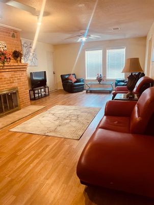 Fireplace, Interior, Living room, Stone Walls, Wood Texture Flooring