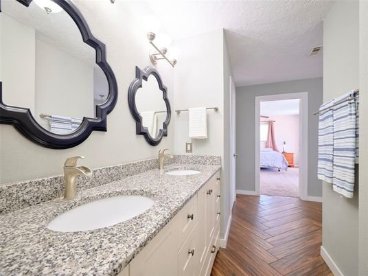 Bathroom, Bedroom, Dual Sink Vanities, Interior, Wood Texture Flooring