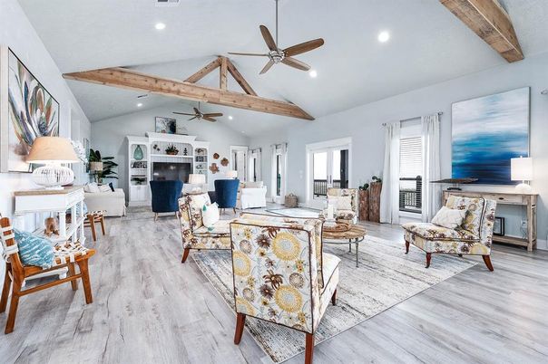 Interior, Living room, Recessed Lighting, Wooden Beams, Wood Texture Flooring