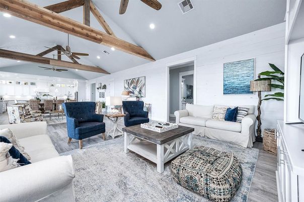 Interior, Kitchen, Living room, Recessed Lighting, Wooden Beams, Wood Texture Flooring