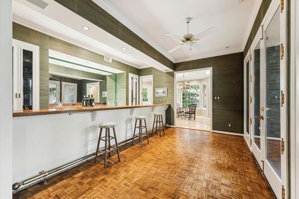 Chandelier, Dining room, Interior, Recessed Lighting, Wood Texture Flooring