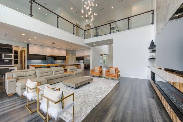 Interior, Kitchen, Living room, Pendant Lights, Recessed Lighting, Wood Texture Flooring