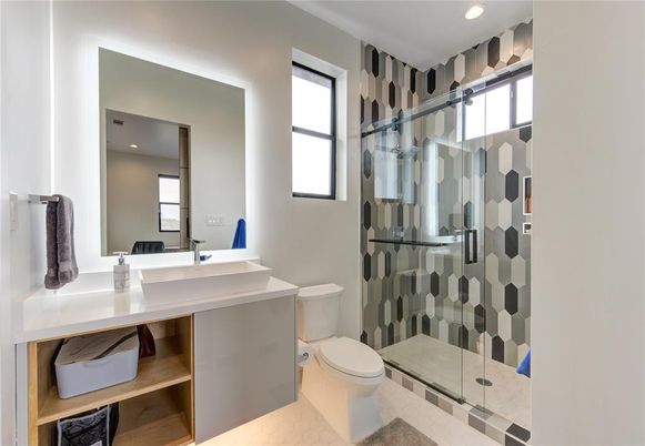 Bathroom, Glass Shower, Interior, Recessed Lighting