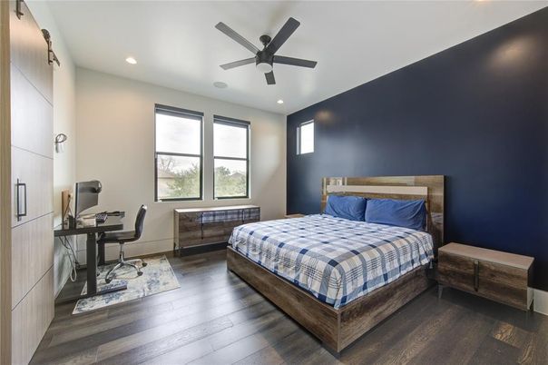Bedroom, Home Office, Interior, Recessed Lighting, Wood Texture Flooring