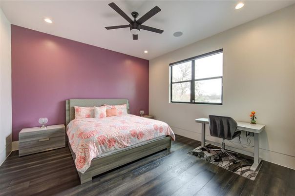 Bedroom, Home Office, Interior, Recessed Lighting, Wood Texture Flooring