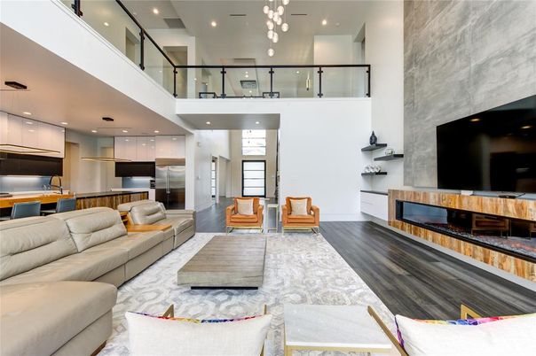 Interior, Kitchen, Living room, Pendant Lights, Recessed Lighting, Stainless Steel Appliances, Wood Texture Flooring