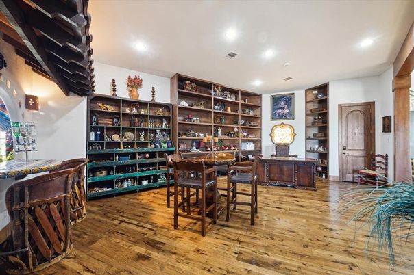 Dining room, Interior, Recessed Lighting, Wood Texture Flooring