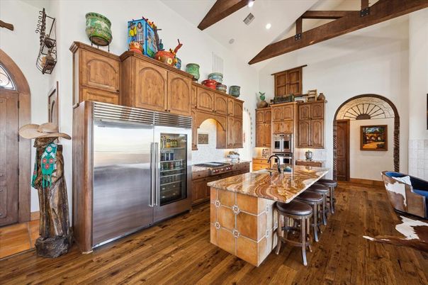 Interior, Kitchen, Recessed Lighting, Stainless Steel Appliances, Wooden Beams, Wood Texture Flooring