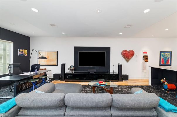 Home Office, Interior, Living room, Recessed Lighting, Wood Texture Flooring