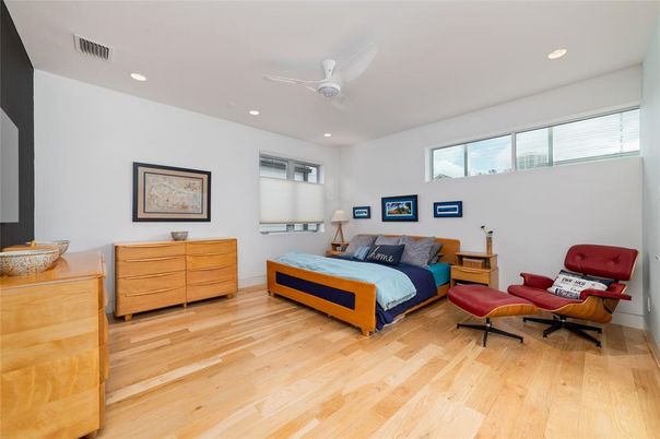 Bedroom, Interior, Recessed Lighting, Wood Texture Flooring