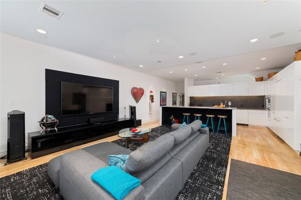 Interior, Kitchen, Living room, Recessed Lighting, Wood Texture Flooring