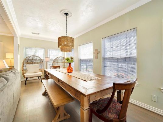 Dining room, Interior, Pendant Lights, Wood Texture Flooring