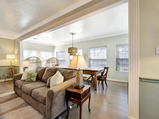 Dining room, Interior, Living room, Pendant Lights, Wood Texture Flooring