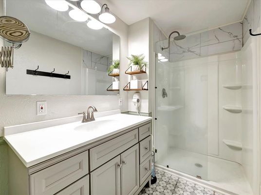 Bathroom, Glass Shower, Interior, Marble Walls