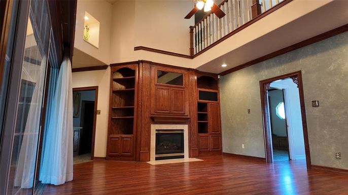 Fireplace, Interior, Recessed Lighting, Wood Texture Flooring