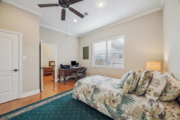 Bedroom, Home Office, Interior, Recessed Lighting, Wood Texture Flooring