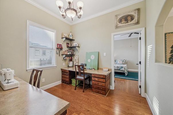 Chandelier, Home Office, Interior, Wood Texture Flooring