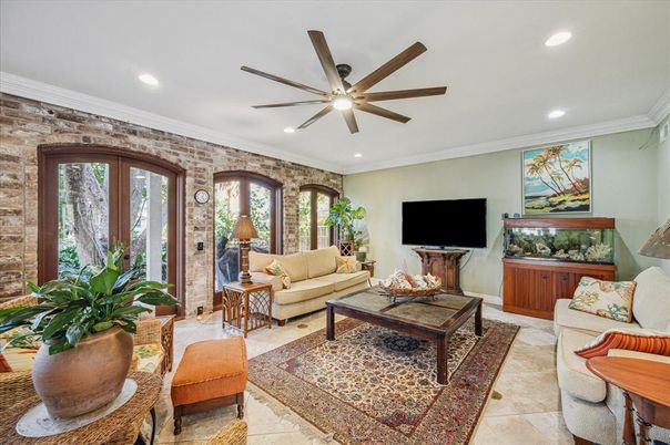 Interior, Living room, Recessed Lighting, Stone Walls