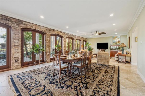 Dining room, Interior, Recessed Lighting, Stone Walls