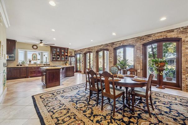 Dining room, Interior, Kitchen, Recessed Lighting, Stone Walls