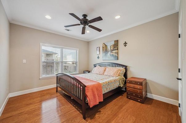 Bedroom, Interior, Recessed Lighting, Wood Texture Flooring