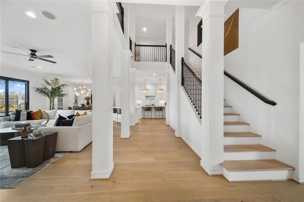 Dining room, Interior, Living room, Pendant Lights, Recessed Lighting, Wood Texture Flooring