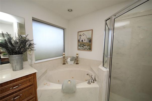 Bathroom, Glass Shower, Interior, Marble Walls, Recessed Lighting
