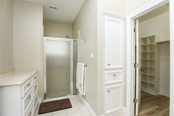 Bathroom, Glass Shower, Interior, Wood Texture Flooring