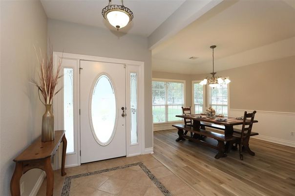 Chandelier, Dining room, Interior, Wood Texture Flooring