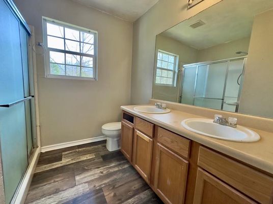 Bathroom, Dual Sink Vanities, Interior, Wood Texture Flooring