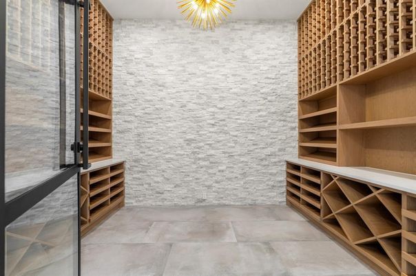 Interior, Pendant Lights, Stone Walls, Wine Storage