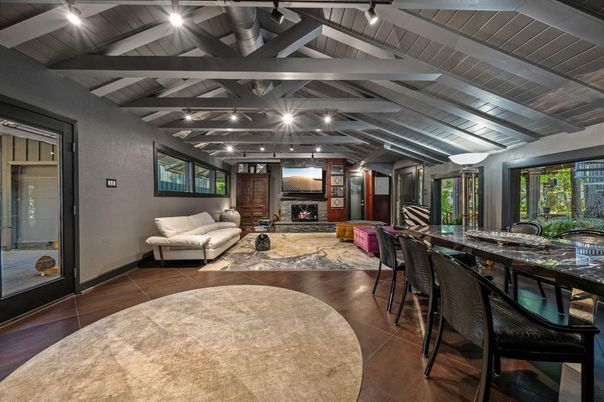 Dining room, Fireplace, Interior, Living room, Wood Texture Flooring