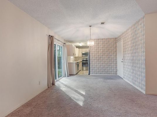 Empty room, Interior, Kitchen, Pendant Lights, Stainless Steel Appliances