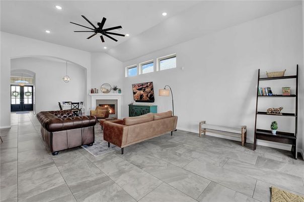 Dining room, Fireplace, Interior, Living room, Pendant Lights, Recessed Lighting