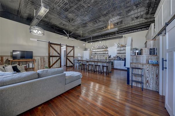Interior, Kitchen, Living room, Pendant Lights, Wood Texture Flooring