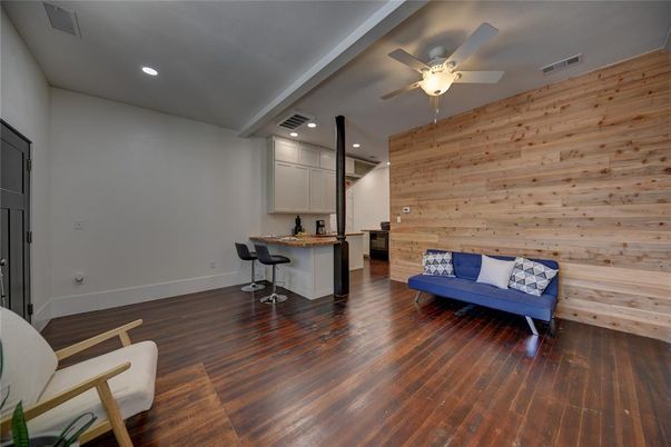 Interior, Recessed Lighting, Wood Texture Flooring, Wooden Walls