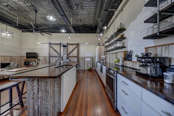 Interior, Kitchen, Pendant Lights, Wood Texture Flooring