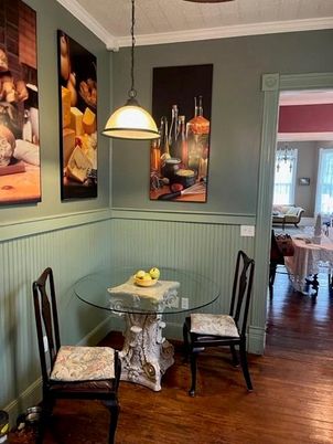 Dining room, Interior, Pendant Lights, Wood Texture Flooring
