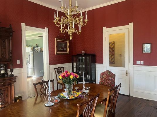 Chandelier, Dining room, Interior, Wood Texture Flooring