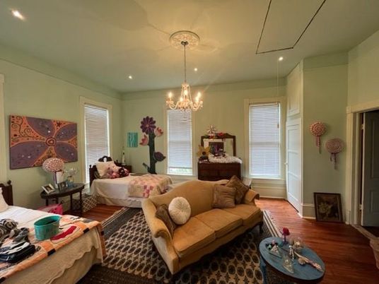 Chandelier, Interior, Living room, Recessed Lighting, Wood Texture Flooring