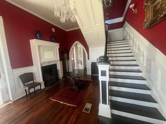 Chandelier, Fireplace, Interior, Wood Texture Flooring