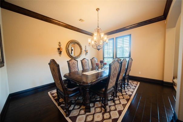 Chandelier, Dining room, Interior, Wood Texture Flooring