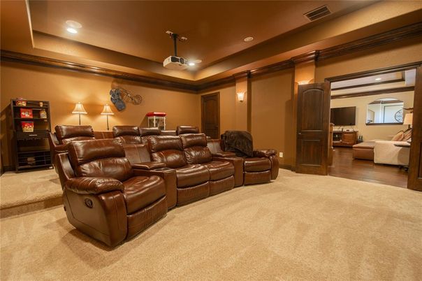 Home Theatre Room, Interior, Projection Screen, Recessed Lighting, Theatre Room, Wood Texture Flooring