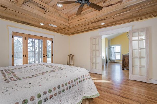 Bedroom, Interior, Recessed Lighting, Wooden Ceilings, Wood Texture Flooring
