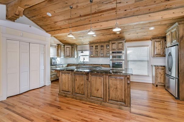 Interior, Kitchen, Pendant Lights, Stainless Steel Appliances, Wooden Ceilings, Wood Texture Flooring