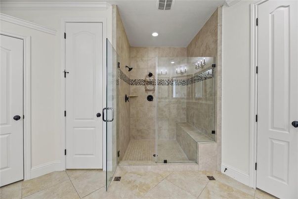 Bathroom, Glass Shower, Interior, Recessed Lighting