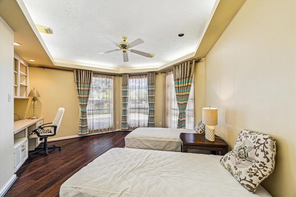 Bedroom, Home Office, Interior, Recessed Lighting, Wood Texture Flooring