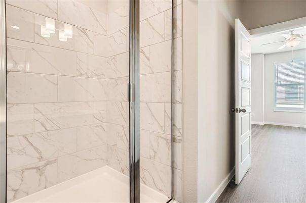 Bathroom, Interior, Marble Walls, Wood Texture Flooring