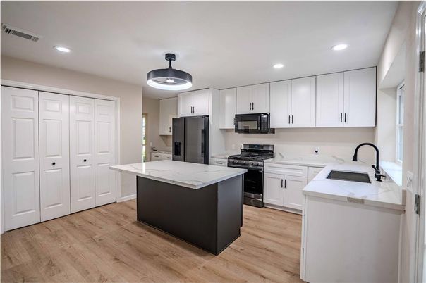 Interior, Kitchen, Recessed Lighting, Wood Texture Flooring
